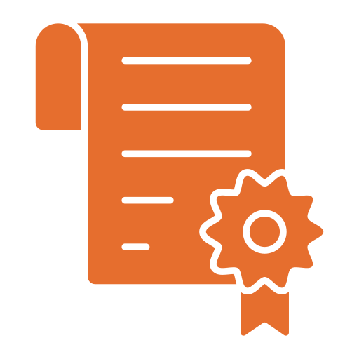 Ícono naranja de garantía de fábrica y durabilidad en prefabricados de concreto JENN Productos.
